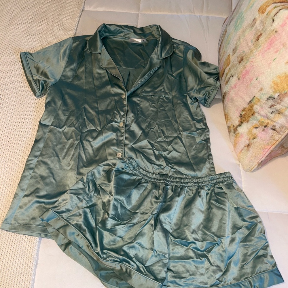 Silky Short-Sleeve Button Pajama Set - Sage Green